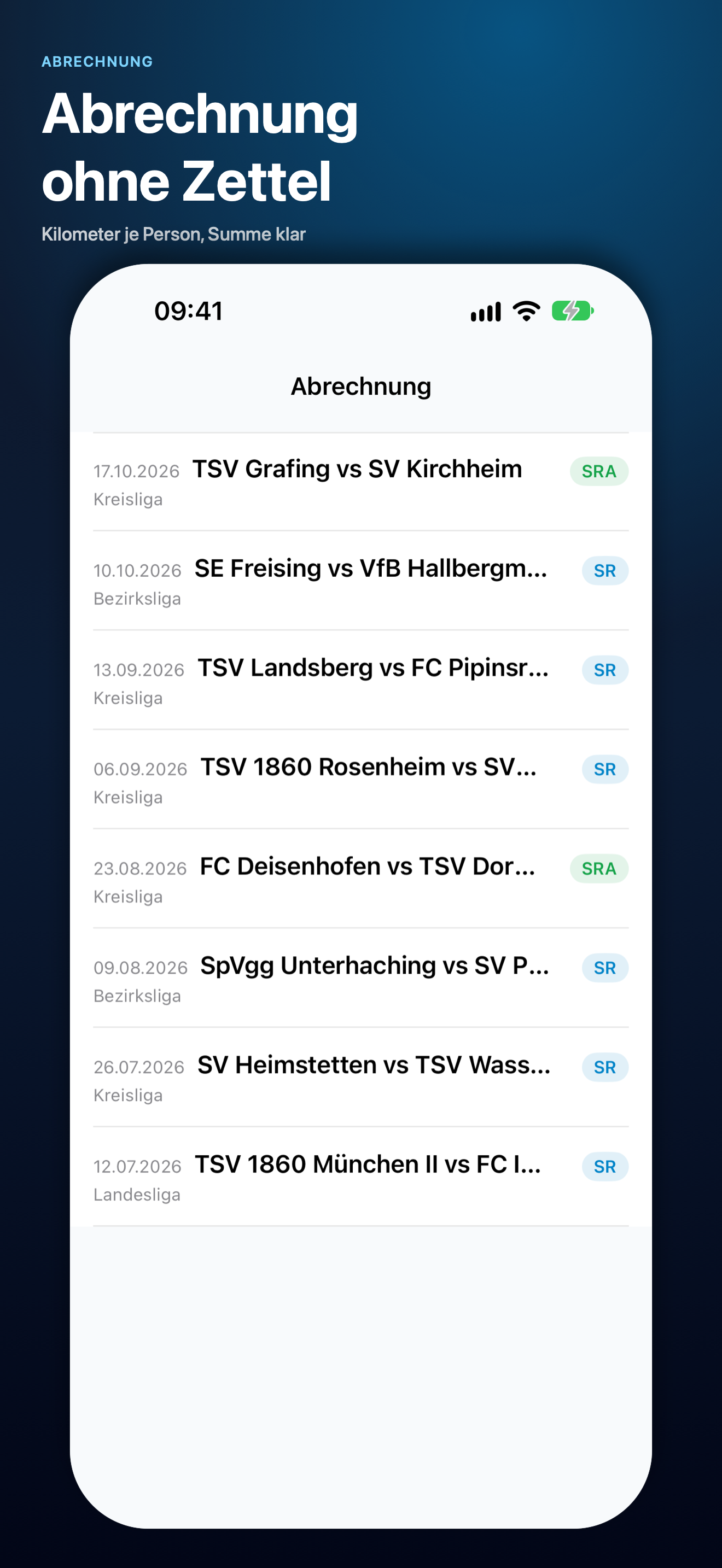 Abrechnungsliste ohne Eurobeträge auf der Karte
